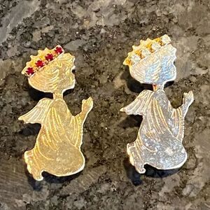 2 VINTAGE CHRISTMAS AGEL BROOCH PIN WITH RHINESTONES